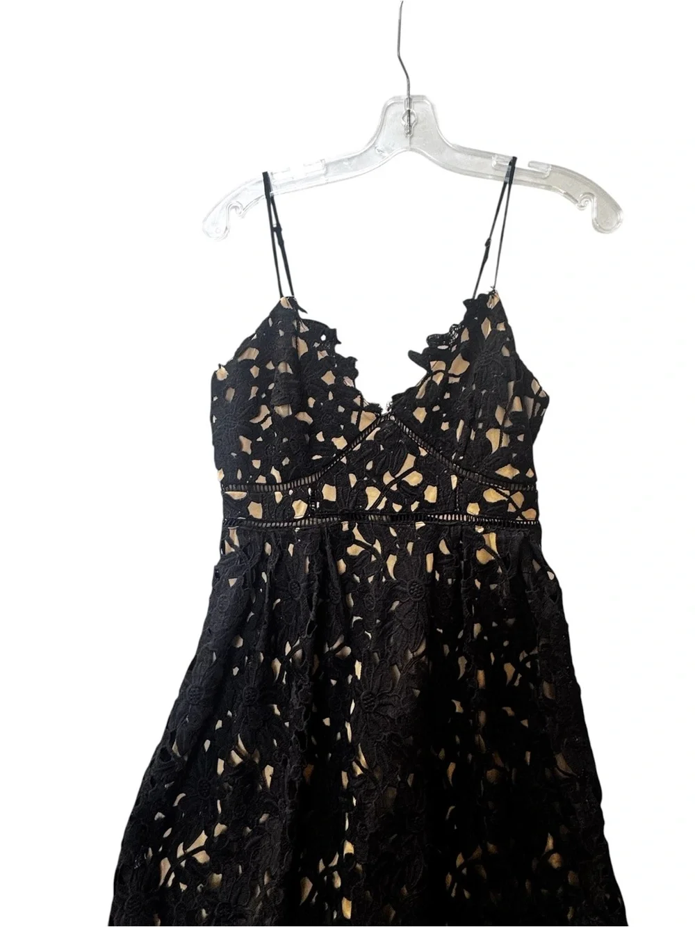 Sans Souci Floral Lace Overlay Midi Dress M Crochet Lined Black Party Wedding - Picture 2 of 16